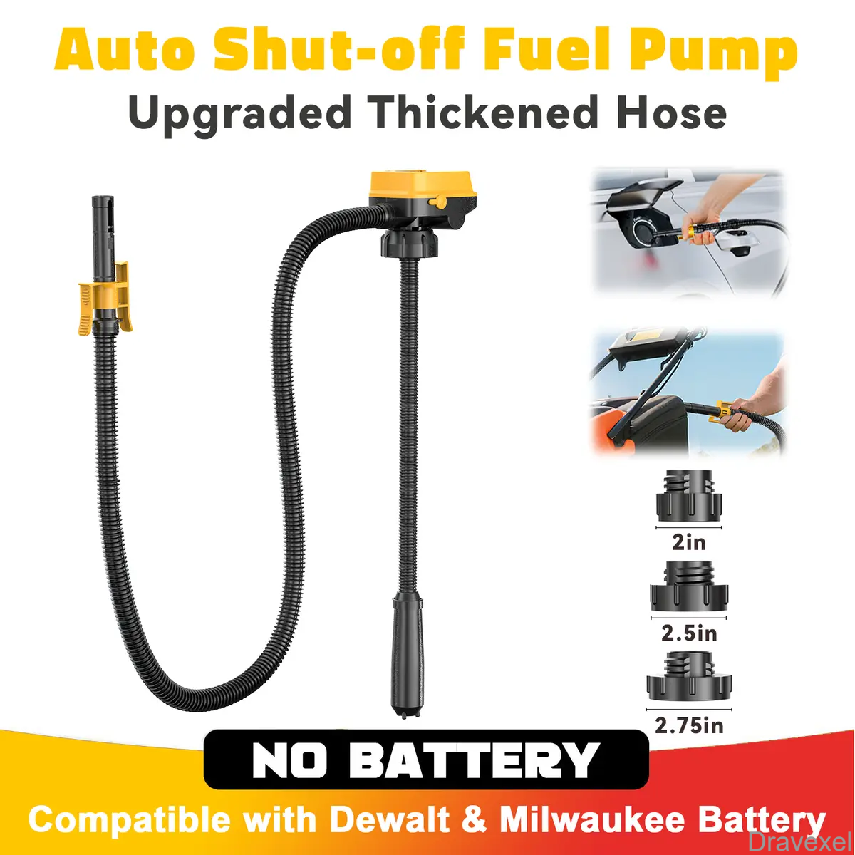 Cordless Fuel Transfer Pump for Dewalt 20V & Milwaukee 18V Batteries – 3.2 GPM Portable Gas, Diesel & Oil Transfer Pump with Hose & Adapters